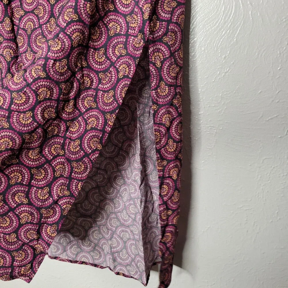 Marine Layer Womens Purple Ryan Midi Slip Skirt pink fan print Boho sz 6 - Picture 4 of 10